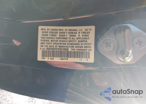 2014 Honda Civic Ex из США, поврежденный, VIN 19XFB2F87EE019530